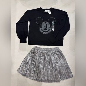 GapKids × Disney Mickey Mouse Intarsia Sweater and Metallic Shine Skirt Size 12